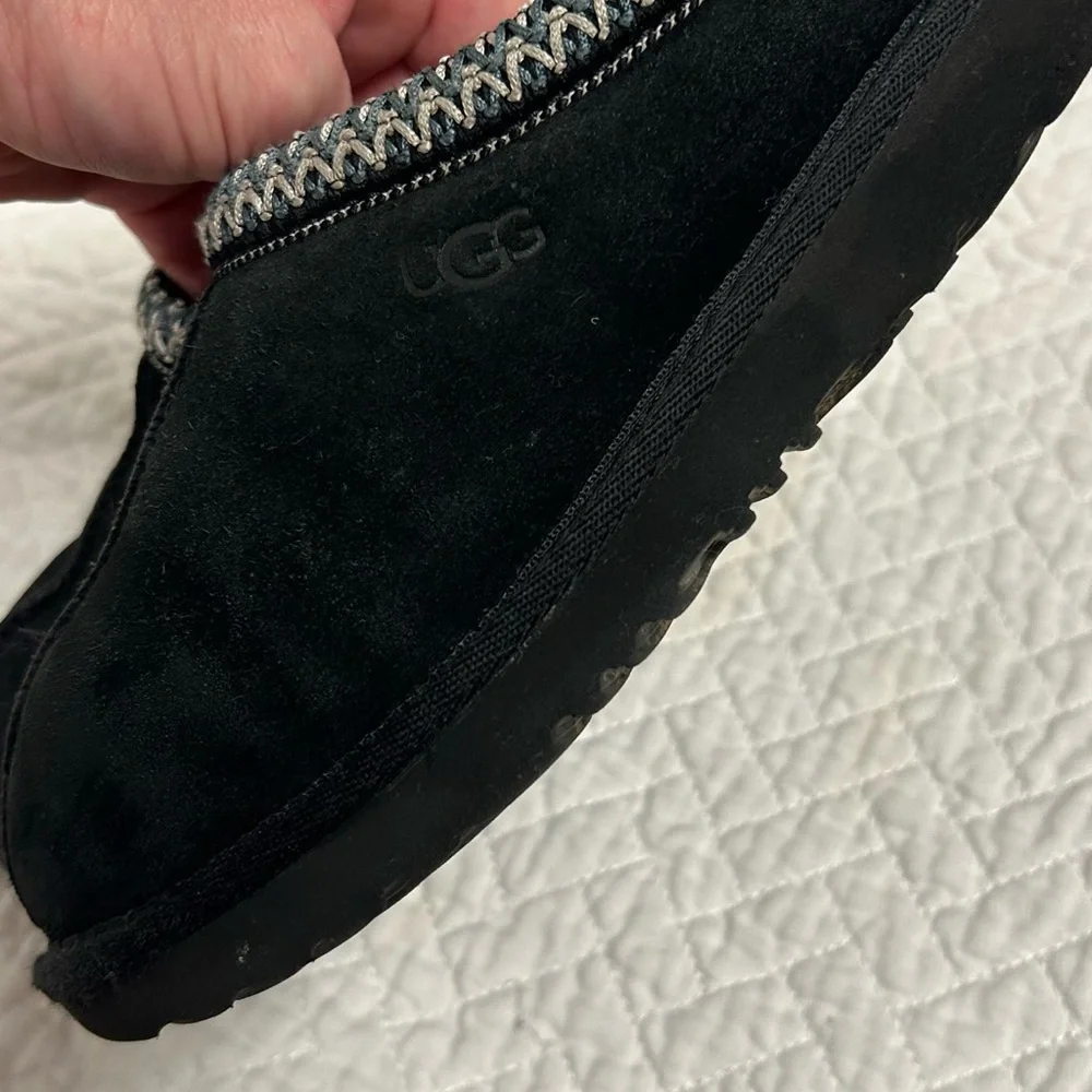 Authentic Kids’ Tasman UGG Black Suede Slip-Ons with Embroidered Trim - Picture 10 of 10